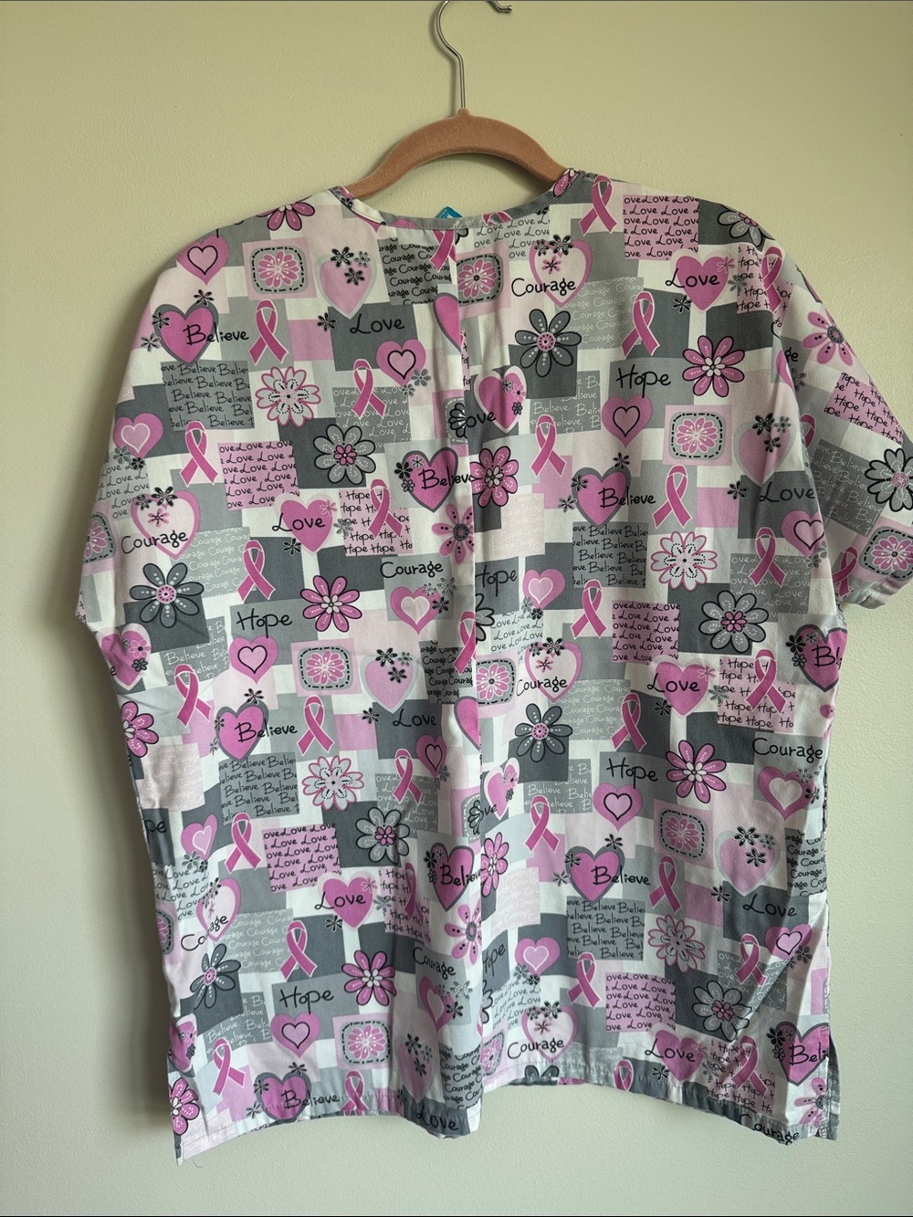 Pink Ribbon Pattern Medical Scrub Top - Picture 4 of 4